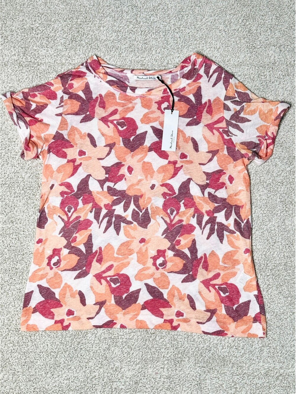 Michael Stars Sloan Hibiscus Sydney Slub Floral Tee OS NWT $88 Made in USA